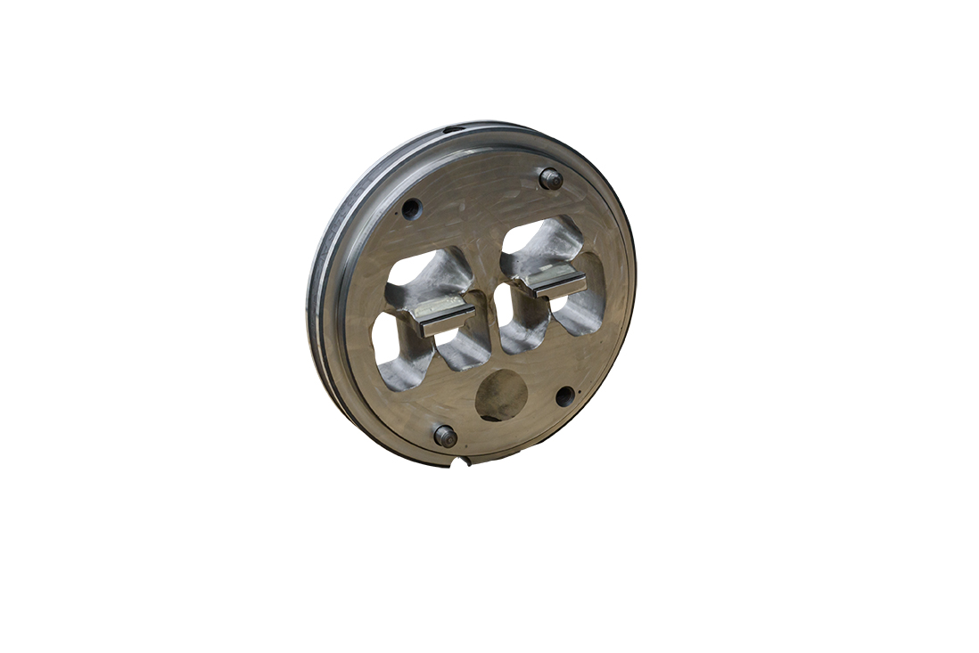Multi-hole extrusion die showing 6-cavity circular arrangement for high-output aluminum profile production