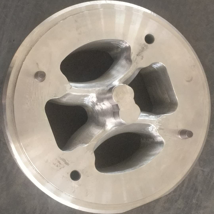 4-cavity aluminum extrusion die made from H13 tool steel with heat treatment to HRC 48-52